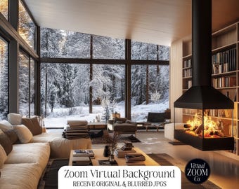 Zoom Background Winter Home Virtual Background Winter Digital Background Meeting Snowing Cabin Zoom Christmas Zoom Cabin Fireplace Zoom Jpg