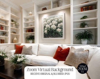 Zoom Background Living Room Zoom Luxury Home Zoom Neutral Home Zoom Virtual Background Bookshelves Wall Art Home Video Conference Home Fall