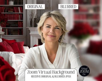 Zoom Background Red Bookshelf Luxury Home Zoom Valentines Day Zoom Virtual Background Red Roses Meeting Video Conference Red Valentine's Day