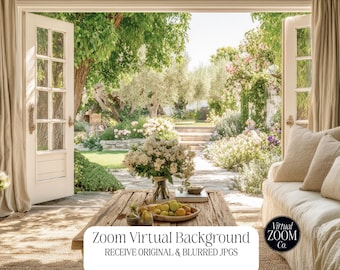 Cottage Garden Zoom Cozy Sunroom Zoom Background Window View Virtual Office for Meetings Video Conference Garden View Light Living Room 16:9