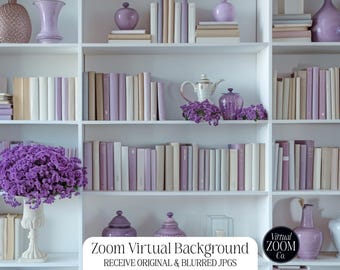 Zoom Background Bookshelf with Purple Virtual Background Bookshelf for Zoom Meetings Virtual Background Zoom Meeting Video Conference Shelf