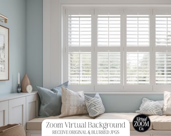 Zoom Background Calming Home Zoom Window Seat Boho Blue Beach Home Virtual Background Zoom Meeting Neutral Office Nook Zoom Modern Home