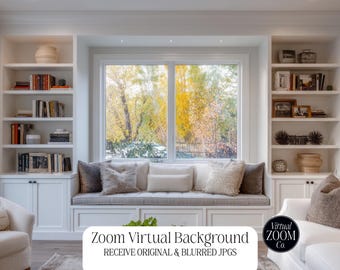Zoom Background Calming Home Zoom Window Seat Boho Blue Beach Home Virtual Background Zoom Meeting Neutral Office Nook Zoom Autumn Home View