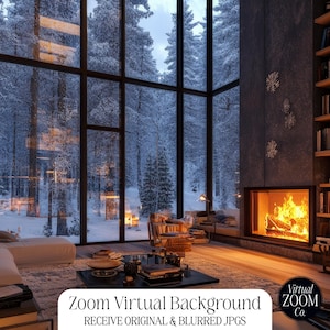 Zoom Background Winter Home Virtual Background Winter Digital Background Meeting Snowing Cabin Zoom Christmas Zoom Cabin Fireplace Zoom Jpg