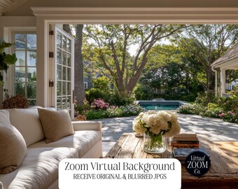 Spring Home Zoom Background Window View Virtual Office for Meetings Video Conference Garden View Light Living Room Summer Garden Zoom 16:9