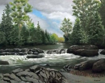 Greenbrier Cascades original oil painting 20x16 on canvas great smoky mountains national park FREE SHIPPING in US