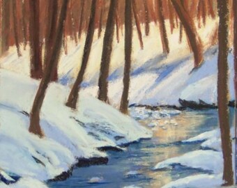 Winter Creek original pastel painting cades cove great smoky mountains 6x12 professionally framed wooded creek FREE SHIPPING in US