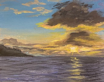St. Kitts Sunrise original acrylic painting 6x6 painted while on carnival sunshine cruise Caribbean sea island art ocean FREE SHIPPING in US