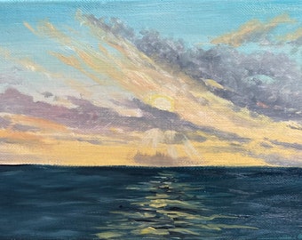 Cloudswept Sunset original art oil painting 6x12 seascape cruise art ocean sea painting sunrise FREE SHIPPING