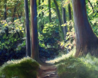 Walk in the woods original oil painting 11x14 on canvas great smoky mountains national park trail hiking FREE SHIPPING in US