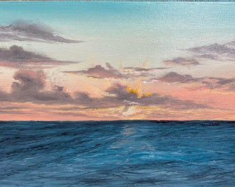 St. Maarten Sunset original art oil painting 10x20 seascape cruise art ocean sea painting sunset FREE SHIPPING in US