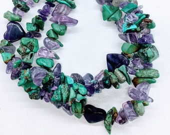 Three strand bracelet with turquoise and amethyst chips