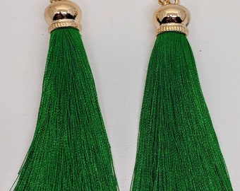 Green tassel earrings