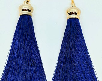 Navy blue tassel earrings