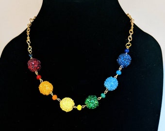 Glittered rainbow bead necklace