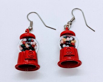 Red gumball machine earrings