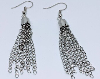 Medium length chain tassel earrings