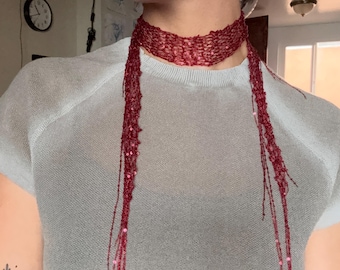 Sequin Yarn Skinny Scarf, Layering Scarves, Handmade Italian Knit