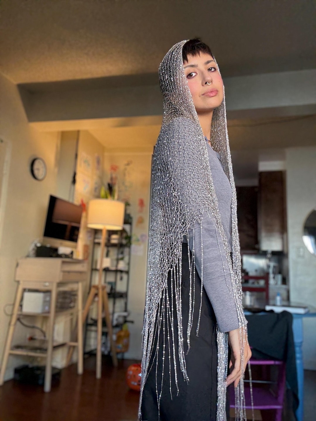 Hand-knitted Veil From Italian Sequin Yarn - Etsy