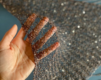 Handmade Sequin Triangle Shawl Versatile Knitted Wrap Headscarf or Belt Accent