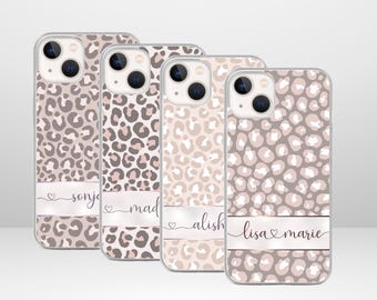 Personalized iPhone case | Leopard pattern case | Protective case with name | Fits iPhone Pro Max, Pro, Plus, Mini 14, 13, 12,