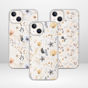 Custodia trasparente per iPhone | Disegno floreale autunnale | Custodia floreale boho per iPhone 14, 13, 12 Mini, Plus, Pro, Pro Max | Protezione elegante