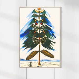 Árvore de Natal de borboletas de Salvador Dali de 1959 Cartão de Natal para pôster de arte Hallmark - Impressão em tela - Decoração para casa - Arte de parede vintage