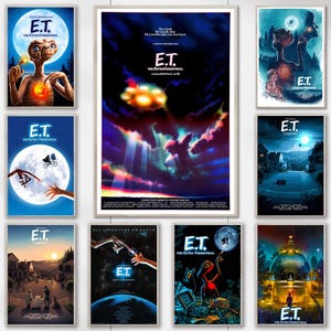 Pôster vintage do filme E.T. the Extra-Terrestrial - Impressão em tela - Decoração para casa - Arte de parede vintage - Presentes de aniversário