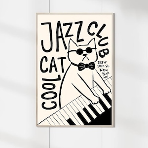 Pósteres de Cool Cat Jazz Club - Pósteres minimalistas - Estética artística - Pósteres personalizados - Decoración de pared - Impresiones en lienzo