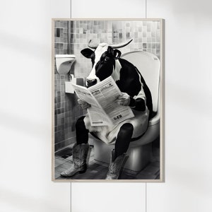 Pôsteres de jornal de leitura de banheiro de vaca - Impressão artística - Pôsteres personalizados - Decoração de banheiro