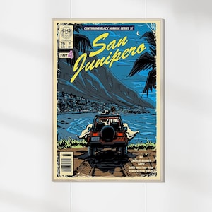 Pôster vintage de San Junipero - Impressão em tela - Decoração para casa - Arte de parede vintage