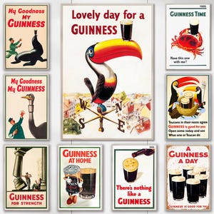 Guinness Series Retro Poster - Impressões de arte - Decoração para casa - Presentes de aniversário - Impressões em tela