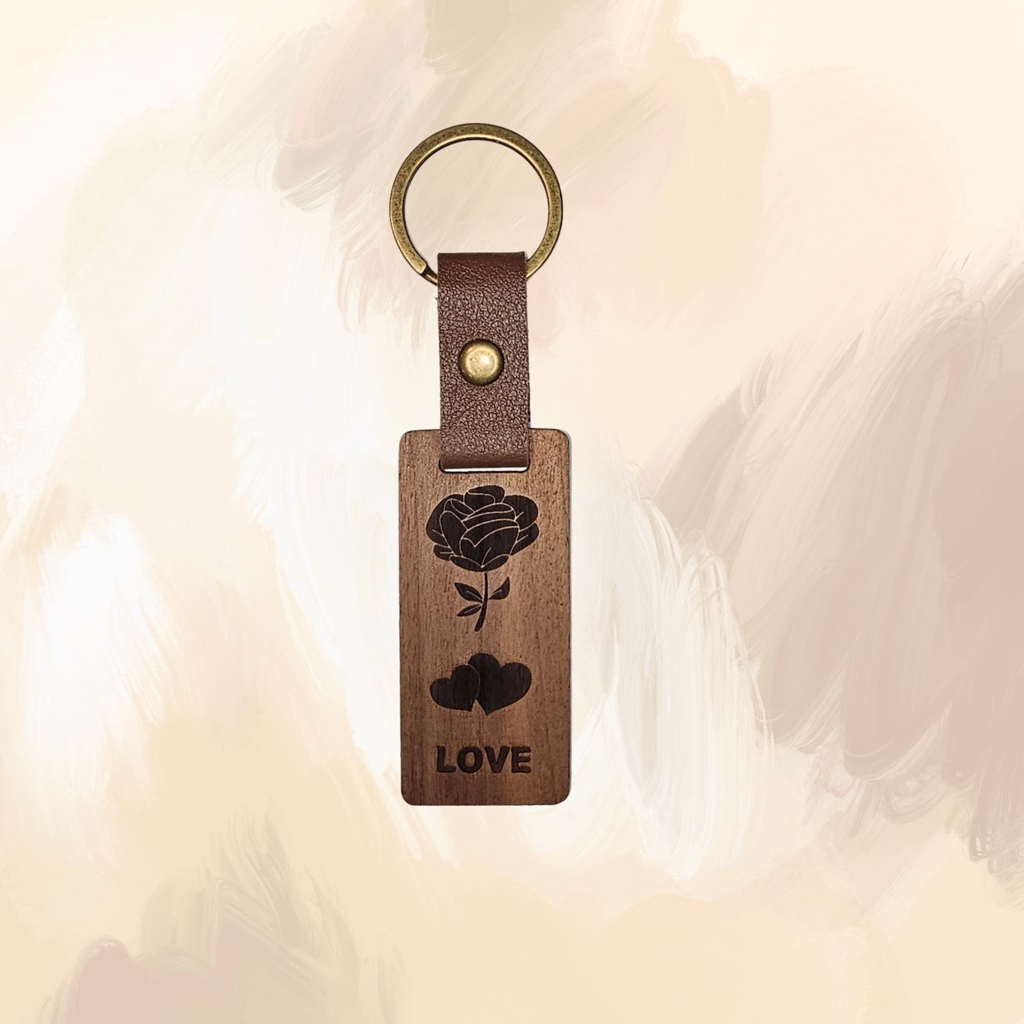 Personalized Wooden Keychain With Leather Strap - Custom Laser ...
