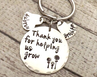 personalized key chain-nanny gift-thank you for helping us grow-grandma gift-nana gift-preschool teacher gift-teacher gift