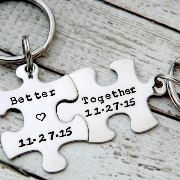 personalized keychain - Couples Keychains, Better Together, puzzle keychains, wedding gift, anniversary keychain, puzzle piece key chain