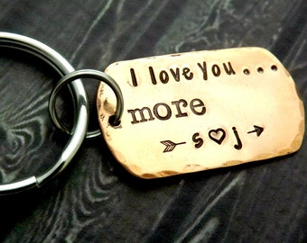 personalized keychain-dog tag keychain-mens keychain-valentines day gift- I love you more- mens valentines day gift