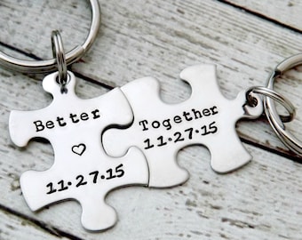 porte-clés personnalisé - Porte-clés Couples, Better Together, porte-clés puzzle, cadeau de mariage, porte-clés anniversaire, porte-clés pièce de puzzle