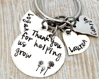 Thank you for helping me grow-thank you for helping us grow-teacher gift-nana gift-personalized key chain-pre-school teacher- nanny gift