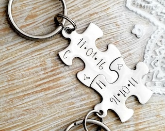 personalized keychain, Couples Keychains, anniversary key chain, puzzle keychains, wedding gift, personalized key chains, puzzle piece