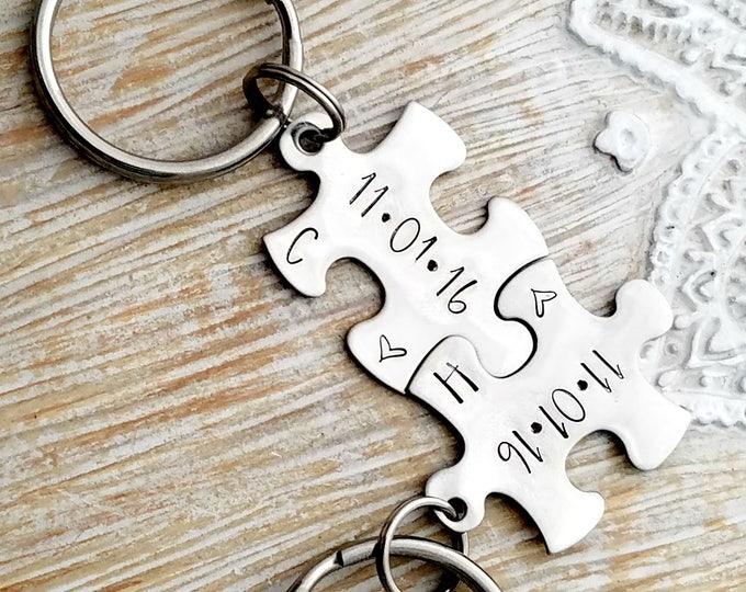 personalized keychain, Couples Keychains, anniversary key chain, puzzle keychains, wedding gift, personalized key chains, puzzle piece