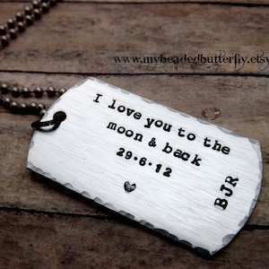 Dog tag necklace-i love you to the moon and back-mens-mens necklace-gift for boyfriend-valentines day gift-personalized necklace