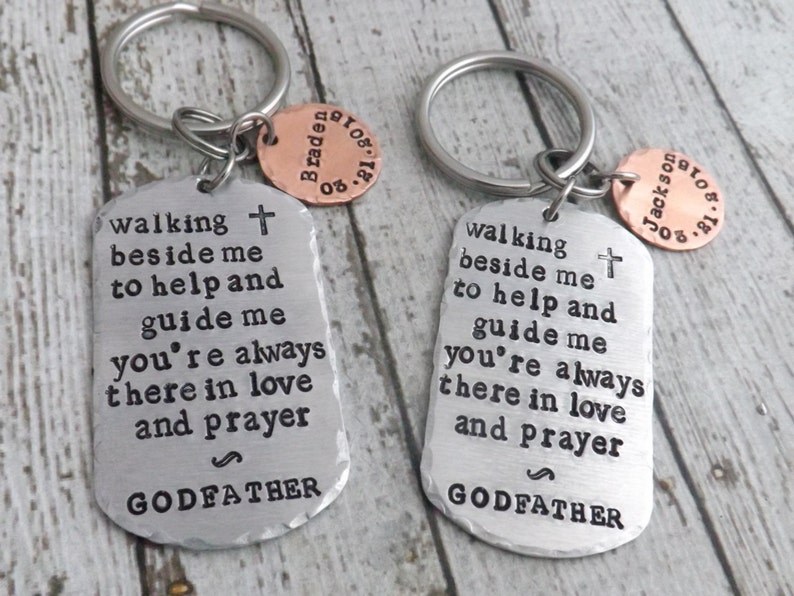 Godfather gift-Godparent gift-Godfather keychain-religious gift-personalized key chain-baptism gift-christening gift-confirmation image 5
