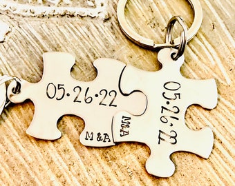 Anniversary keychain,bridal party keychain, groomsmen gift, anniversary keychain, gift for groom from bride, puzzle keychains, girls weekend