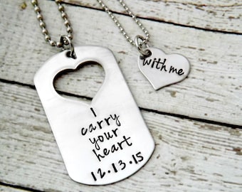 i carry your heart with me- couples necklaces-personalized necklace-couples jewelry-dogtag necklace set
