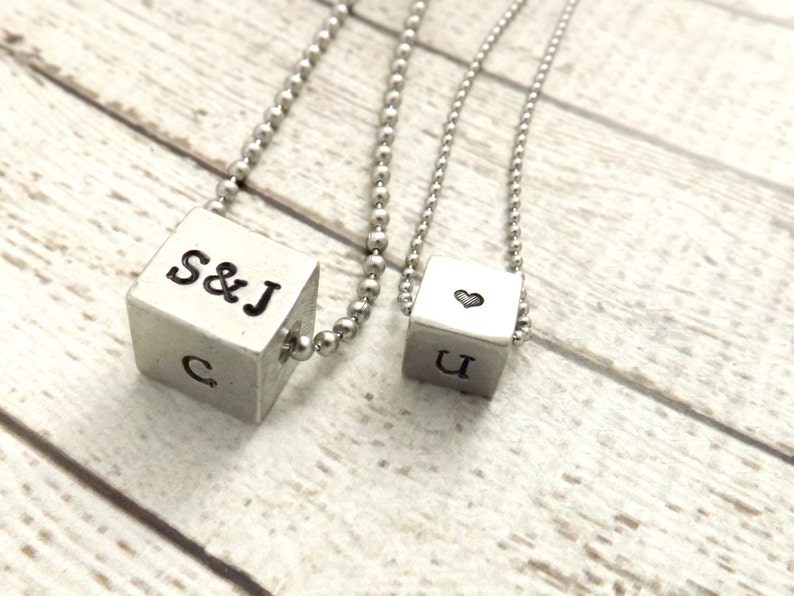 personalized necklace-couples necklace set-boyfriend girlfriend set-engagement necklace set-unisex necklace-valentines day gift-cube set