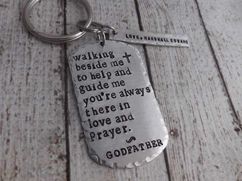 Godfather gift-Godparent gift-Godfather keychain-religious gift-personalized key chain-baptism gift-christening gift-confirmation image 2