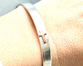 Cross bracelet, cross cuff, sterling silver cross cuff, religious bracelet, confirmation gift, baptism gift, catholic gift, Christian jewelr