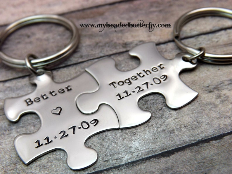 personalized keychain Couples Keychains, Better Together, puzzle keychains, wedding gift, anniversary keychain, puzzle piece key chain image 2