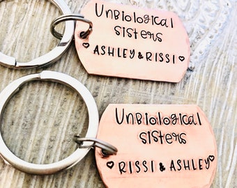 best friend keychain, unbiological sisters keychain, gift for best friend, thank you bestie gift, bestie keychains , bff gift