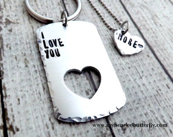 personalized keychain- couples necklace-couples keychains -valentines day -dog tag-heart-couples necklace-I love you more
